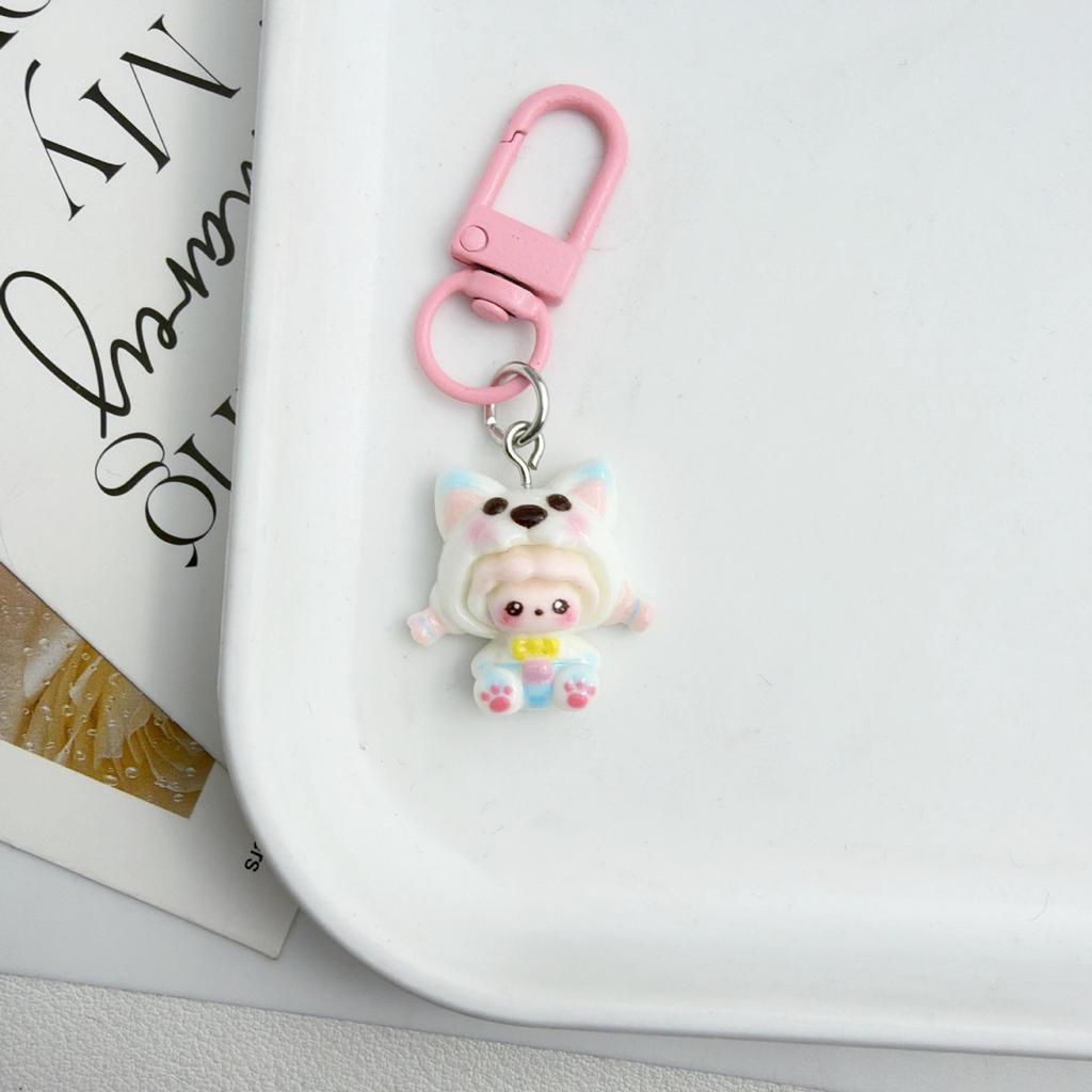 Cute Cartoon Girl Resin Keychain Pendant - Heart Backpack Charm, Holiday Gift for Students & Couples