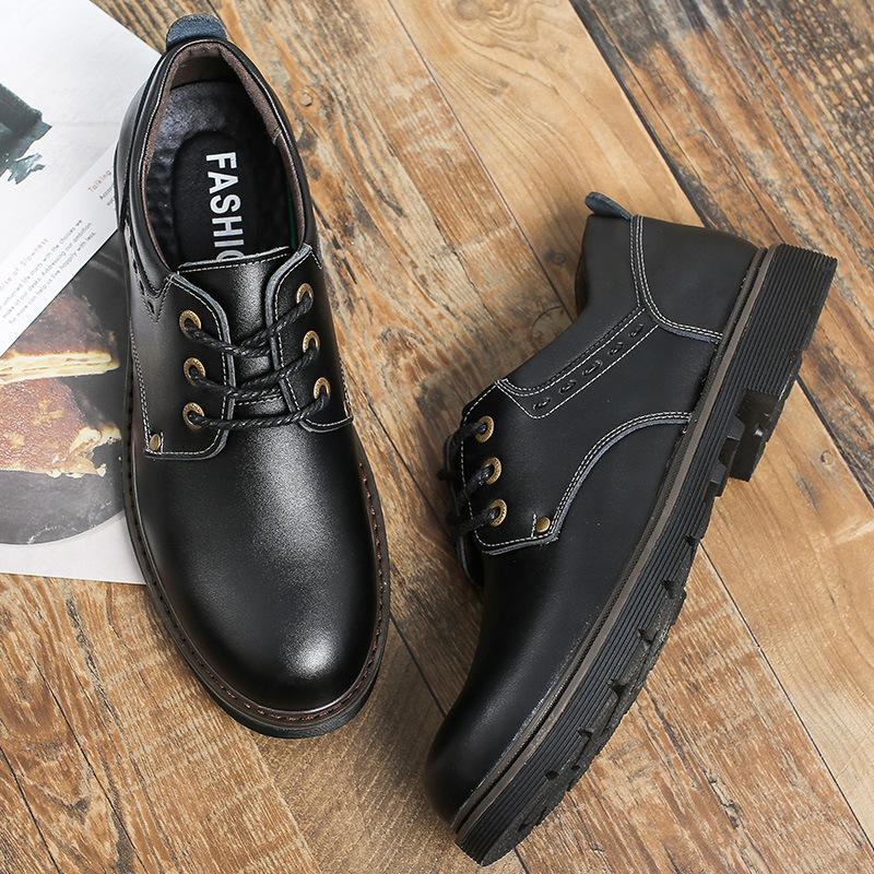 Young Men's Tooling Shoes Trendy Shoes Big Head Leather Shoes Men's Low Top Martin Shoes British Fashion Leather Casual Shoes