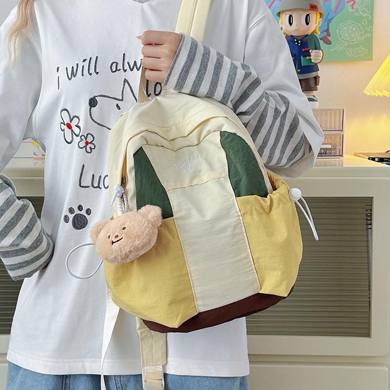 Nylon Student Backpack With Breathable Design And Letter Pattern For Daily Use WhiteSmallDecor