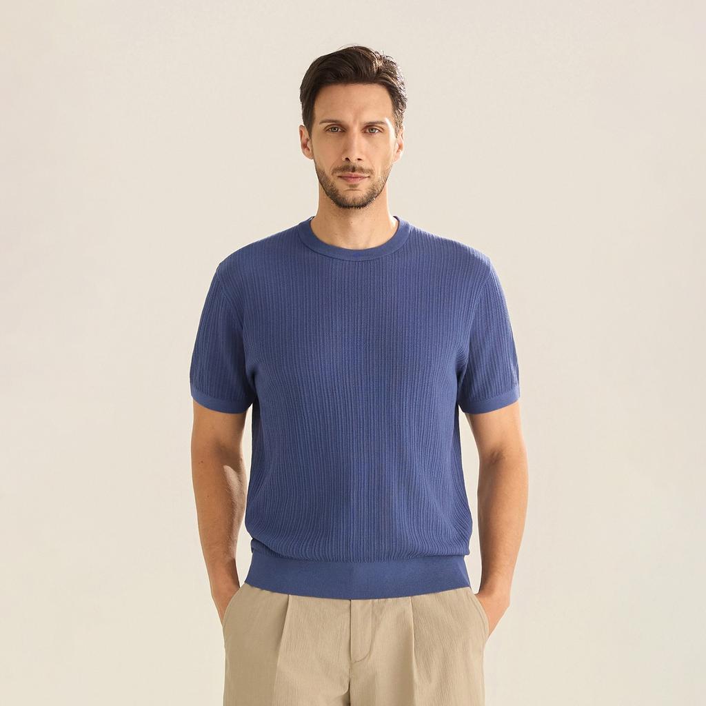 FERRAROMILANO Cotton Round Short Sleeve Knit D/Blue (Am0Gtsr20145)