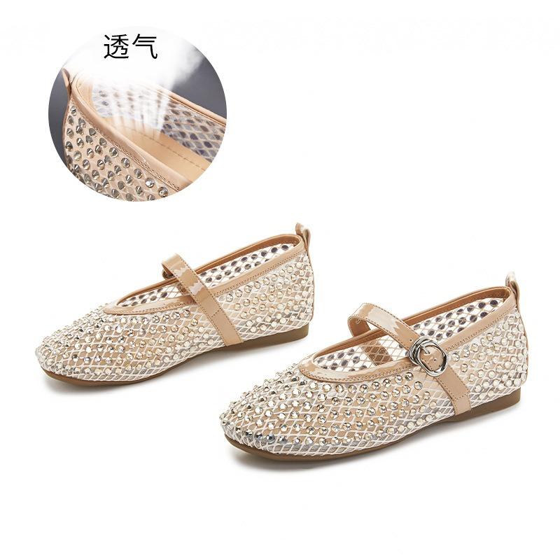 

Rhinestone Mary Jane Shoes Women s Spring and Summer New Mesh Breathable Fairy Casual Women s Shoes Fashion Versatile Single Shoes Women 40 абрикосовый