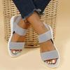 Damen-Sandalen aus elastischem Strickstoff mit Keilabsatz, zum Reinschlüpfen, leichte Wandersandalen, bequeme Sommerschuhe in Übergröße