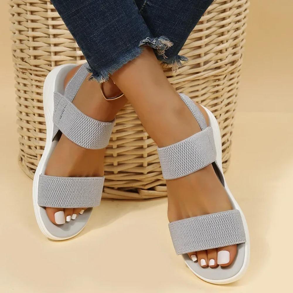Damen-Sandalen aus elastischem Strickstoff mit Keilabsatz, zum Reinschlüpfen, leichte Wandersandalen, bequeme Sommerschuhe in Übergröße