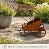 Metal Flower Pot Cart With Pull Handle and Wheel Frame, Aged Rickshaw Holder for Balcony Entry Corner, Porch and Home Garden Display