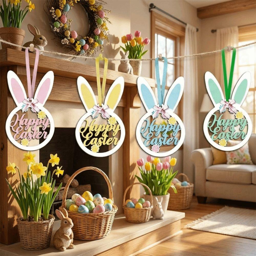 Holz Osterbaum Dekoration Flache Kaninchen Hängende Ornamente Osterhase Anhänger Büro Dekoration