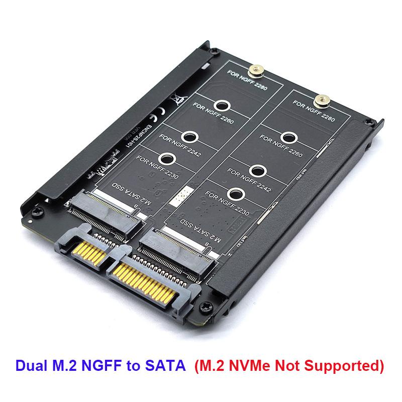 M.2 NGFF Dual SSD B+M Key to 2.5inch SATA 3.0 Adapter Card B key Converter With Enclosure Socket (Not Supported NVMe M key)