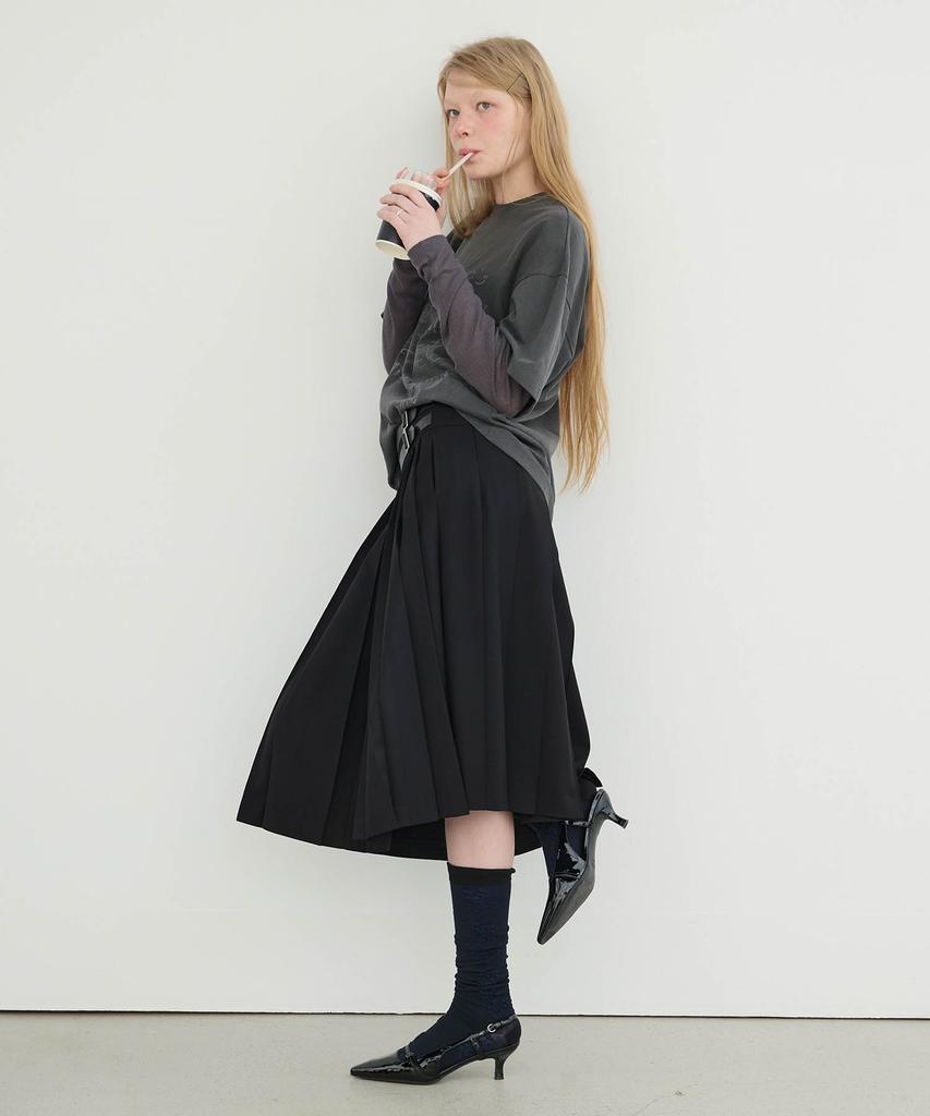 Yusentig Buckle Detail Pleated Midi Skirt Aw5Ss25010