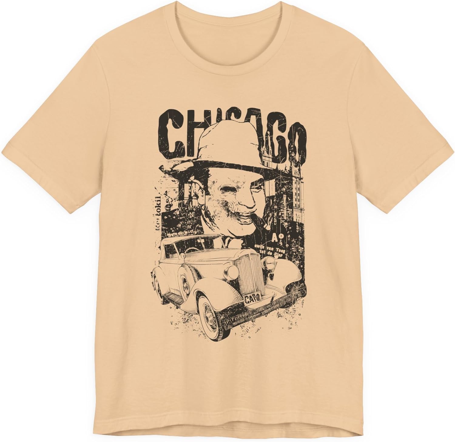 

Chicago Retro Mobster Illustration Tee Vintage Car Cityscape Art Design T-Shirt A-8 5XL різнокольоровий