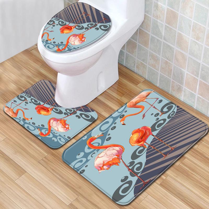 Flamingo Bathroom Toilet Three-Piece Floor Mat Doormat Bathroom Carpet