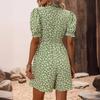 Temu Women's Daisy Print Puff Sleeve Jumpsuit - Fashionable Holiday Wear