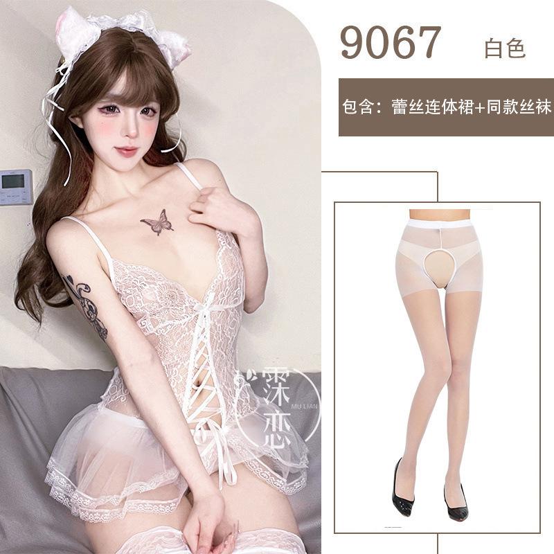 Sex Underwear Sexy Lace Suspender One-piece Catwoman Uniform Free Small Breasts Show Large Transparent Mesh