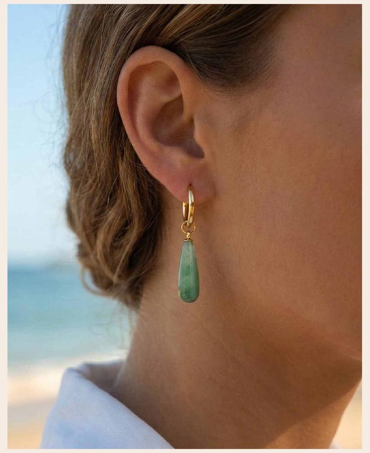 Natural Stone Drop Earrings 18k Gold Plated Stainless Steel Teardrop Amethyst Tiger Eye Rose Quartz Jewelry Nickel-Free