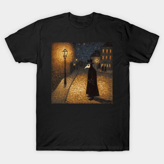 Men Black Print T-shirt Plague Doctor | Post-Impressionist Painting Style No-Cut Transfer Paper Print Cotton Tshirt 4XL чёрный