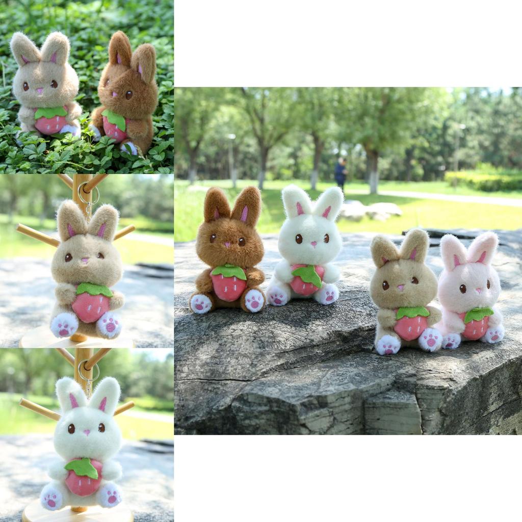 Plush Bunny Keychain With Strawberry Design For Girls Gift And Bag Decoration