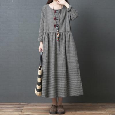 Plus Size Women's Round Neck Checkered Dress