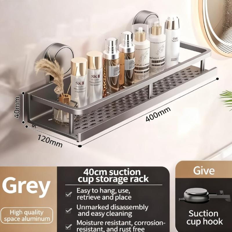 No-Drilling Suction cup Multifunctional Aluminum Bathroom Shelf Suction Cup Wall Mounted Rack for Toilet Storage Shampoo Holding
