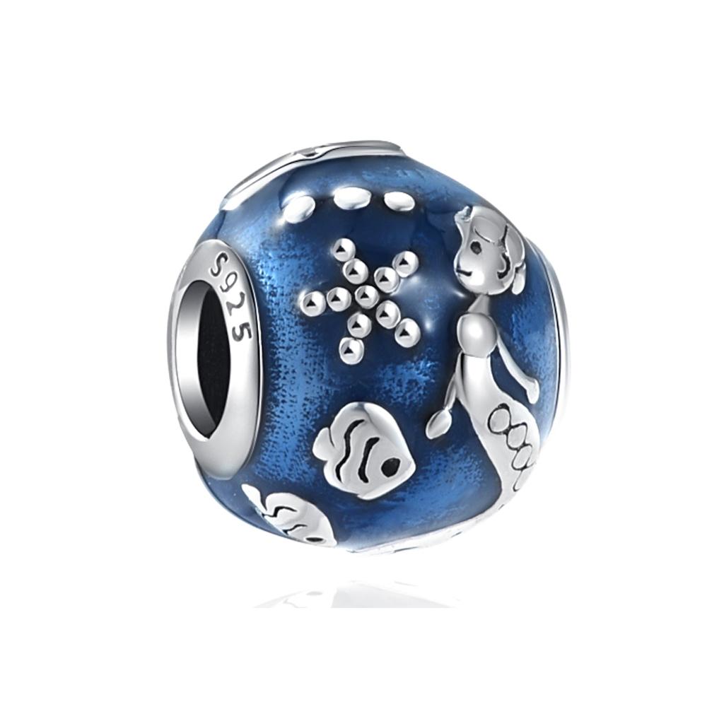 Pandantiv Charm Ocean Argint 925 Broască Țestoasă Delfin Sirenă Brățară DIY Bijuterii Cadou Femei Modă Seria Albastră
