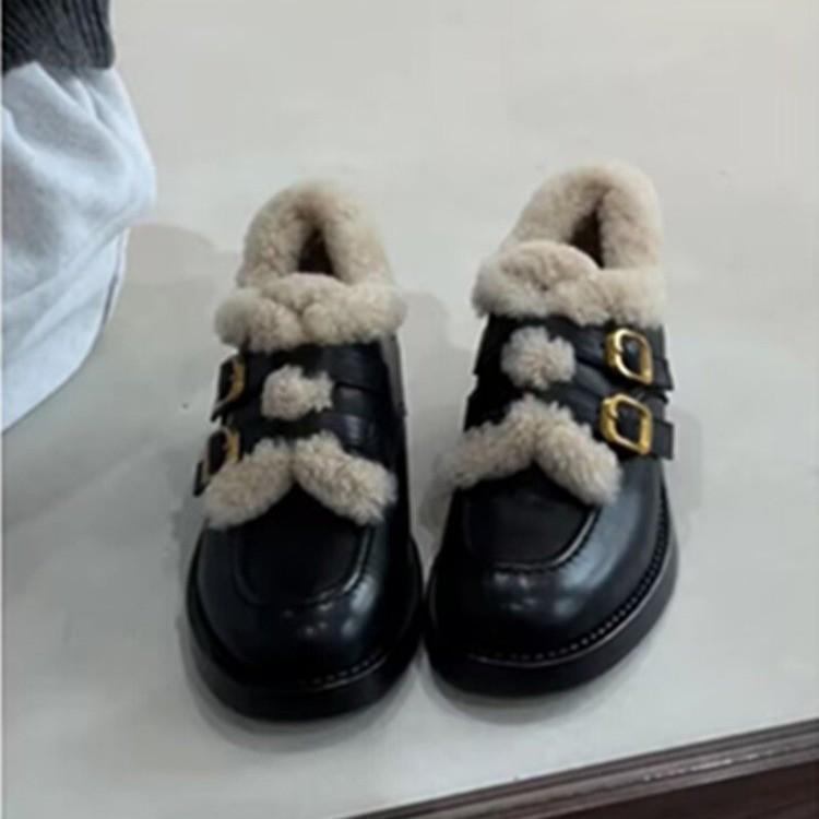 Women's Fur One Thick Sole Winter Lightweight Warm Snow Boots Non-slip Wear-resistant Casual Sports Cotton Boots Mary Jane Shoes