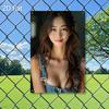 High Definition Metal Tin Sign Gorgeous Long Wavy Brunette Asian Lady Blue Denim Overalls Fresh Outdoor Green Grass Nature Soft
