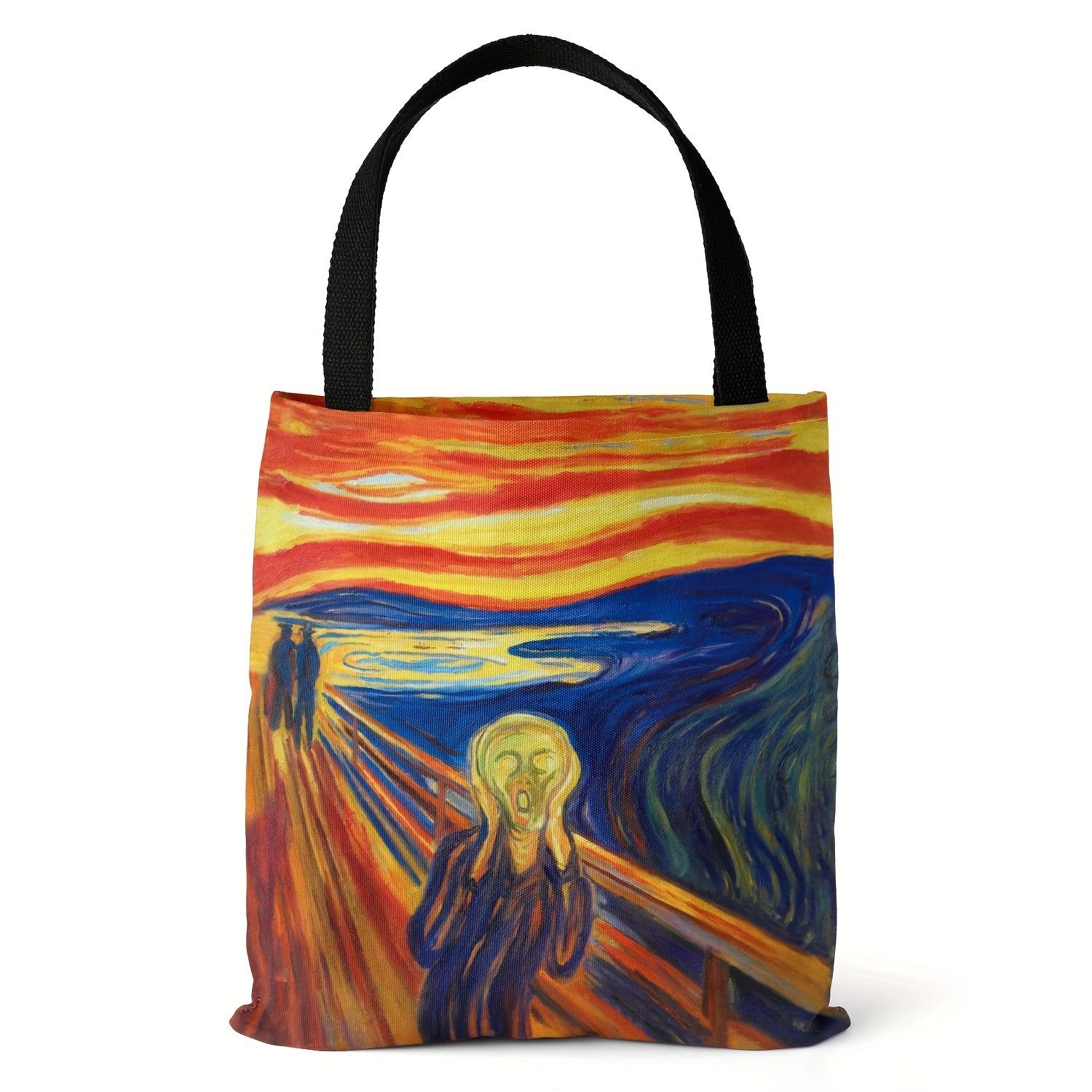 Женская сумка с ручкой сверху. Всемирно известная серия картин. Холщовая сумка с принтом. Легкая сумка через плечо.