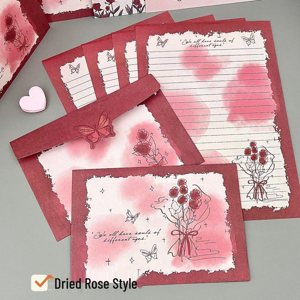 Vintage Rose Handwritten Envelope & Letter Set: Romantic Greeting Card Stationery