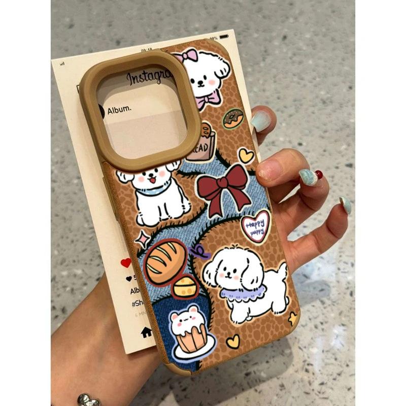 Brown for Apple 16promax Mobile Phone Case New Model for IPhone15 Cartoon Dog 14pro Skin Pattern 13/11