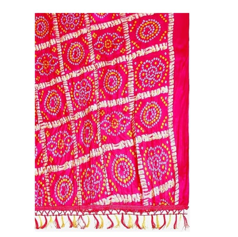 TreegoArt Fashion Women's Rajasthani Printed Traditional Silk Bandhej Dupatta Chunni Scarf