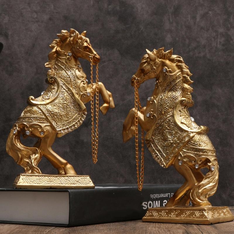 2026 Year Of Horse Wealth Resin Horse Statue Golden Ornaments For Home & Office Desktop Decor Photography Props
