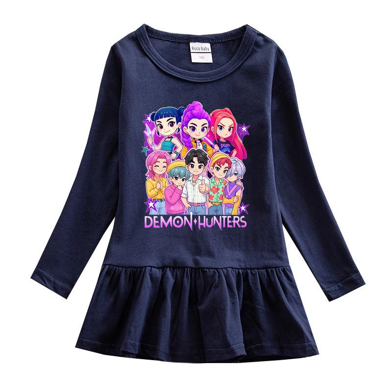 Multi-color Girls Kpop Rumi Zoey Mira Hunters Print Pleat Mesh Dress