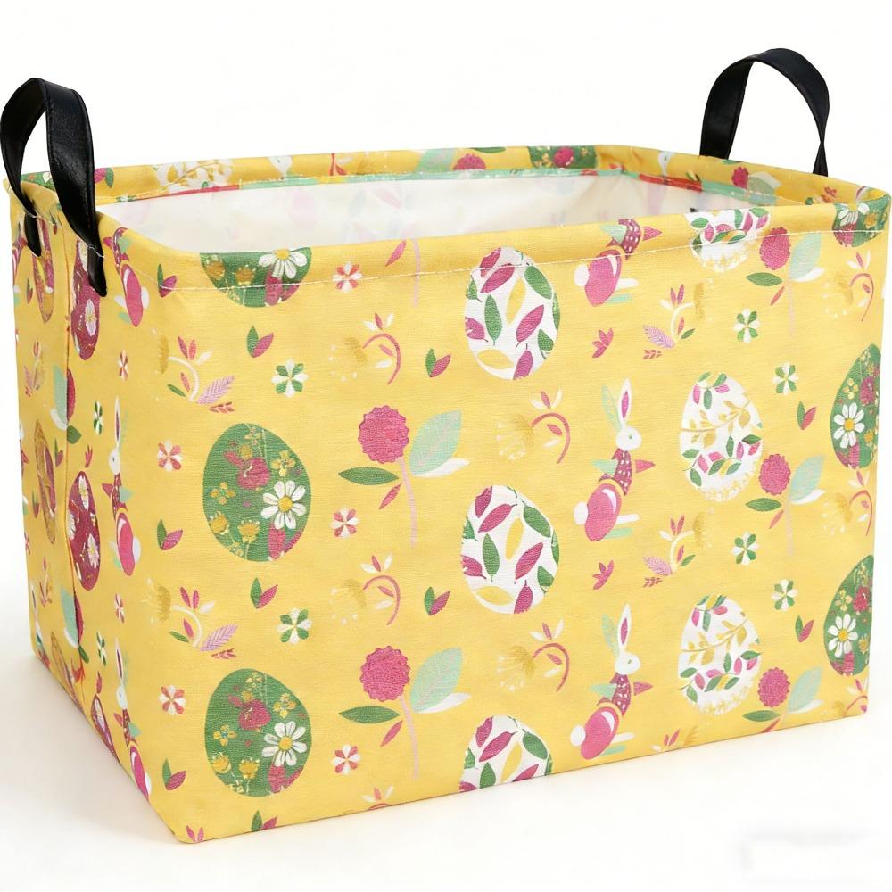 Cartoon Rectangular Easter Basket Foldable with Handle Storage Organizer Bin Box Easter Room Decor Clothes Laundry Hamper