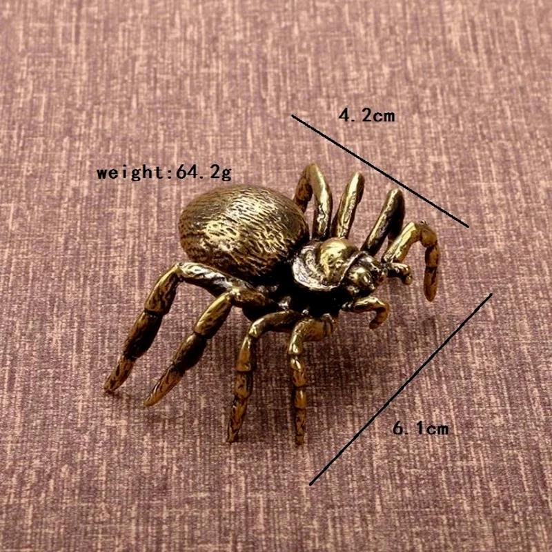 Solid Copper Spider Figurine Miniature Retro Brass Animal Tea Pet Creative Desktop Toy Ornaments Crafts Accessories