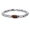 Silver Color Retro Irregular Beaded Bracelet for Men, Chic Tiger Eye Stone Elastic Chain Bracelet, Fashion Punk Jewelry Gift
