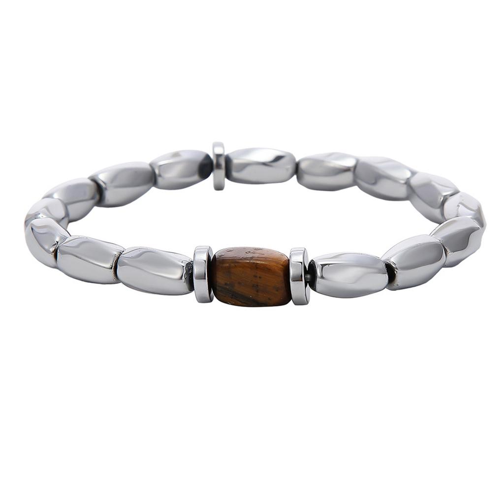 Silver Color Retro Irregular Beaded Bracelet for Men, Chic Tiger Eye Stone Elastic Chain Bracelet, Fashion Punk Jewelry Gift