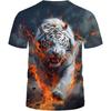 Men's Summer 3D T-shirt Fashionable Casual Loose Pattern Animal Tiger Print Round Neck Short Sleeved T-shirt Top