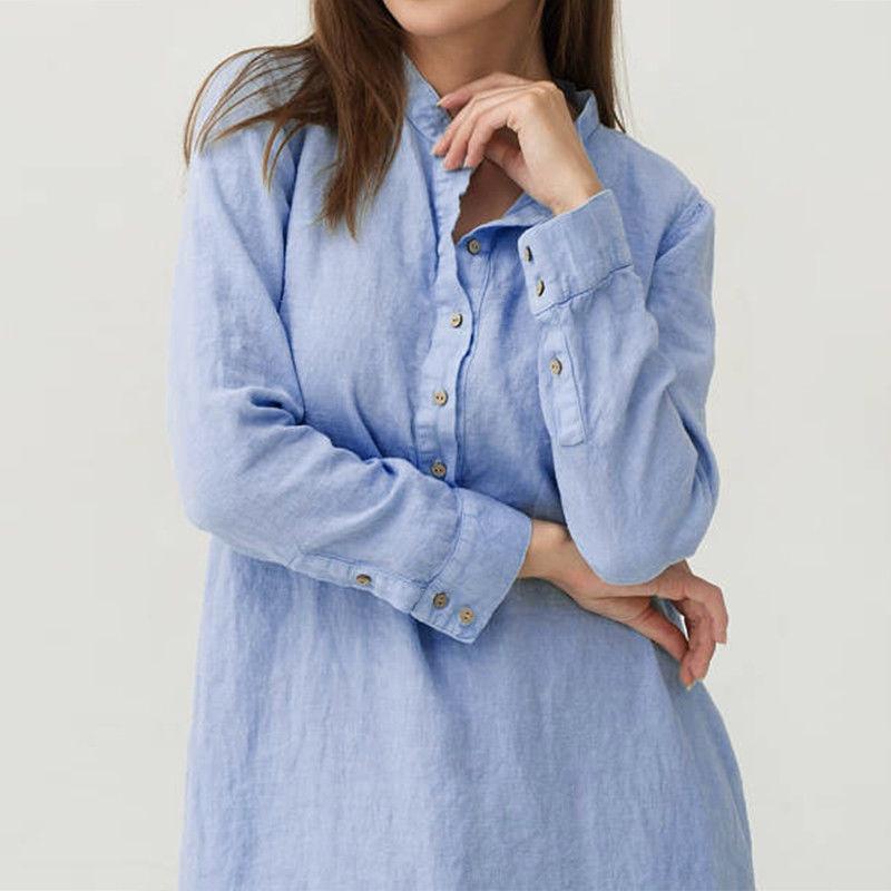 Luxusní dámský kaftan Bavlna Dlouhý rukáv Jednobarevný Ležérní Oversized Maxi košilové šaty
