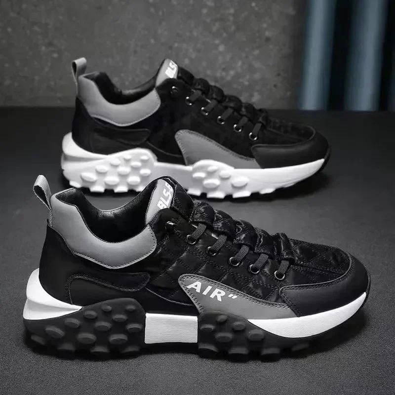 Thick Sole Mens Sneakers Fashion Man Shoe Versatile Vulcanized Shoe Lace Up Outdoor Running Shoes Anti-slip Zapatillas De Hombre