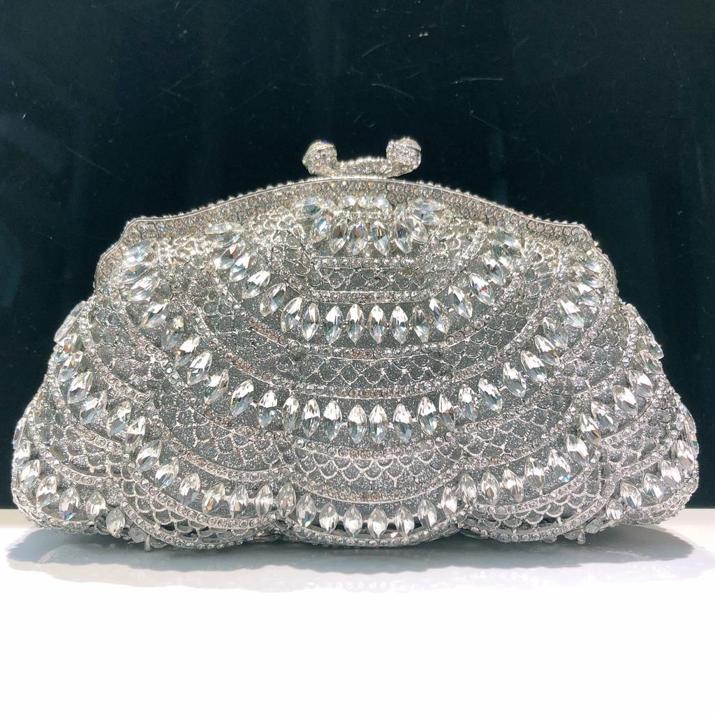 Mermaid Handmade Diamond-encrusted Evening Bag Foreign Trade Empty Metal Hard Box Full of Diamonds Hand Bag for Women Stone Clut