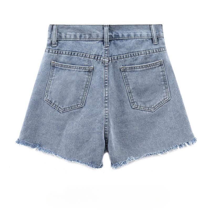 Classic and Minimalist Fashion Versatile Broken Holes Female Summer High Waist Thin Thin Section Loose A-line Denim Shorts Individuality Trendiness