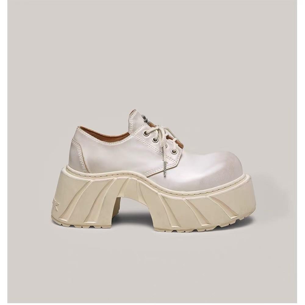 New Women's Leather Round Head High-heeled Single Shoes Retro High-heeled Thick-soled Heightening Lace-up Shoes