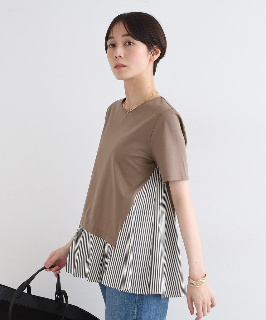 INDIVI Washable Striped Layered Mocha Brown Size 38 T-Shirt, 12719012, Women's, (042), (M)