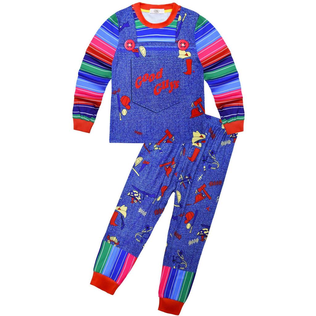 Fright Doll Halloween Cosplay Set: Kids' Long Sleeve Medium & Large Home Wear 7771