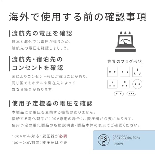Kashimura Domestic/International Power Strip, 100-240V Input, AC4, USBA+C, PD20W, 1m, Auto-Discrimination, Reversible [4 AC Outlets, Total 1400W / 2 U