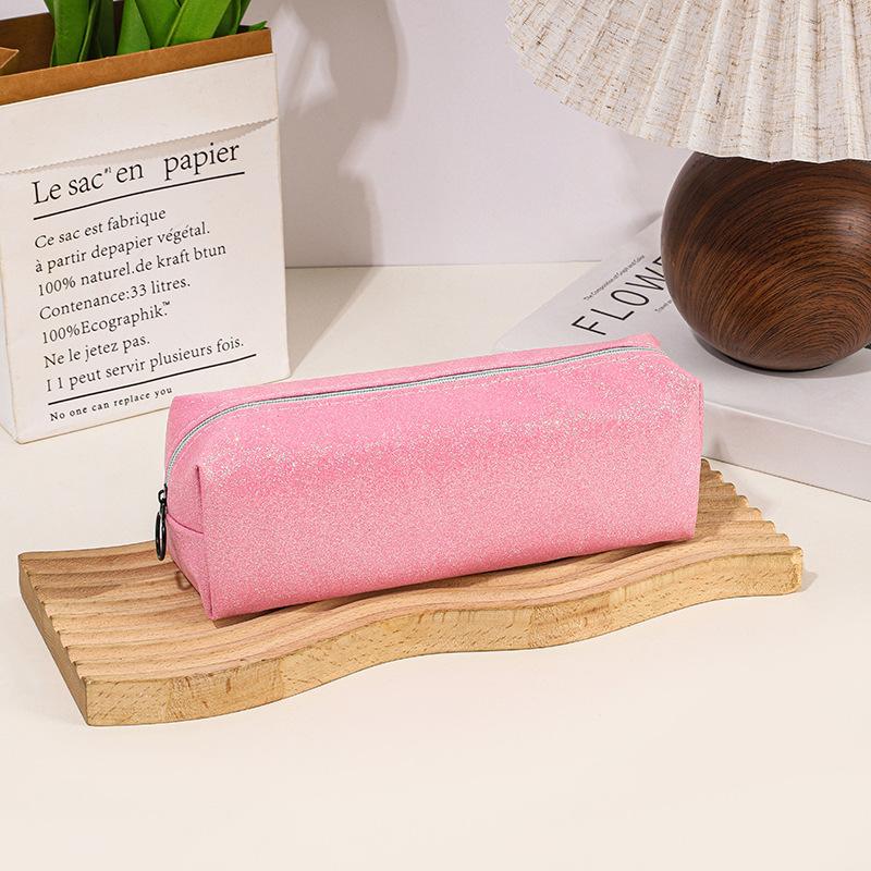 Large Capacity Glitter PU Pencil Case Water Resistant Student School Stationery Organizer