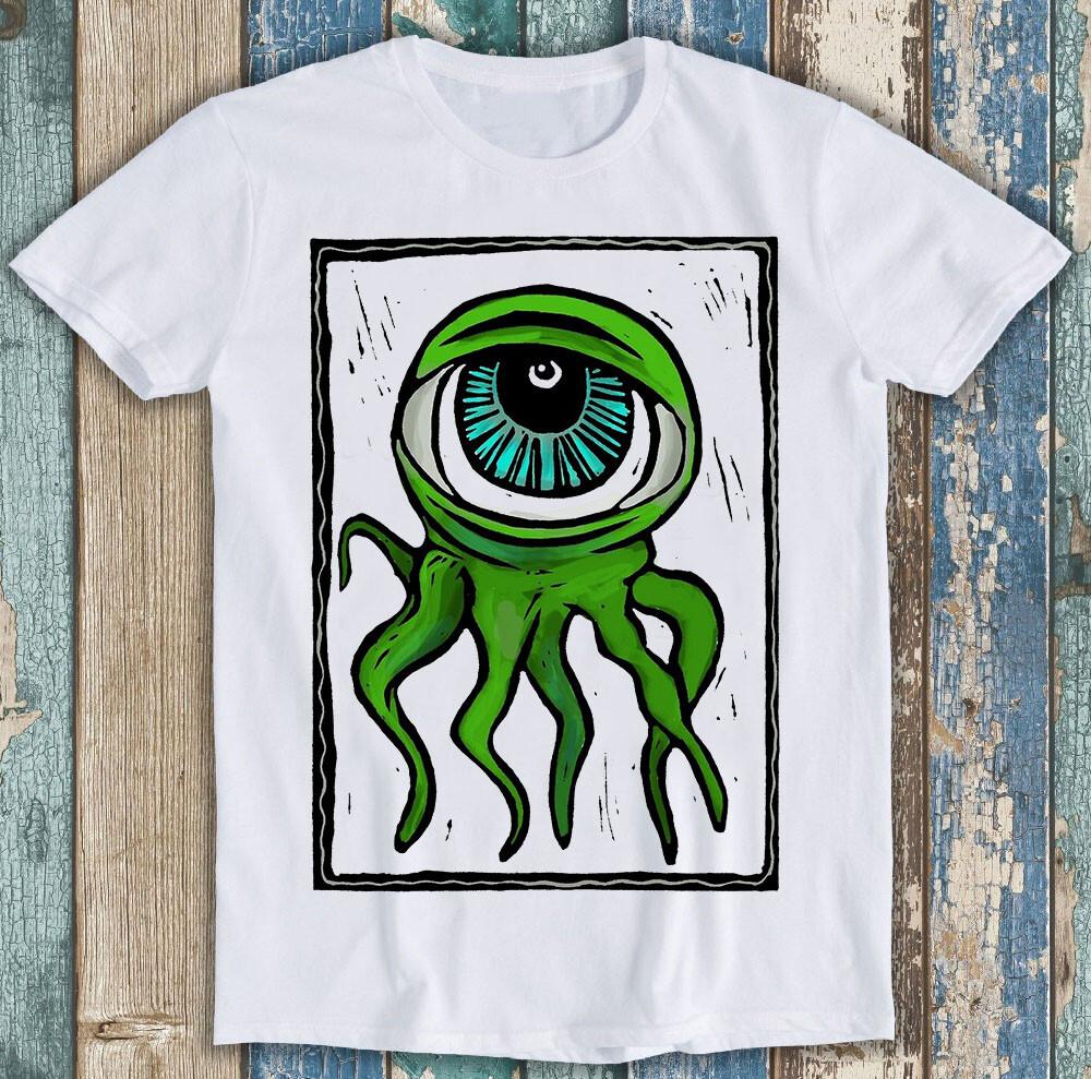 

Eyeball Octopus Monster Green Woodcut Design Funny Gift Tee T Shirt M1498 XL