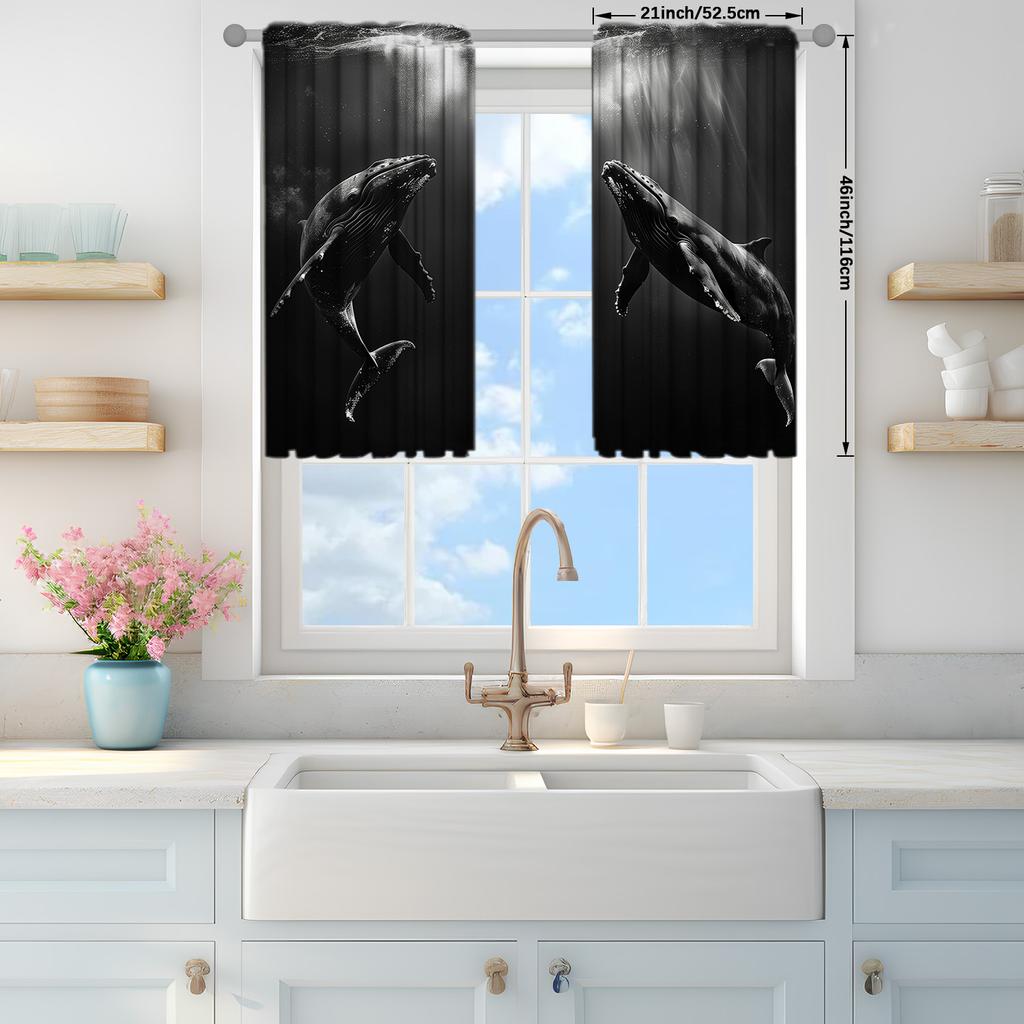 2pcs Whale Printed Curtain for Home Decor - Rod Pocket Window Treatment for Bedroom   Office   Kitchen   Living Room   and Study