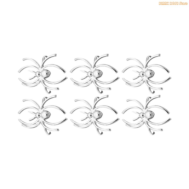 K1AE Pack of 6 Multipurpose Spiders Shaped Decorations Halloween Themed Napkin Rings Metal Home Table Accessories