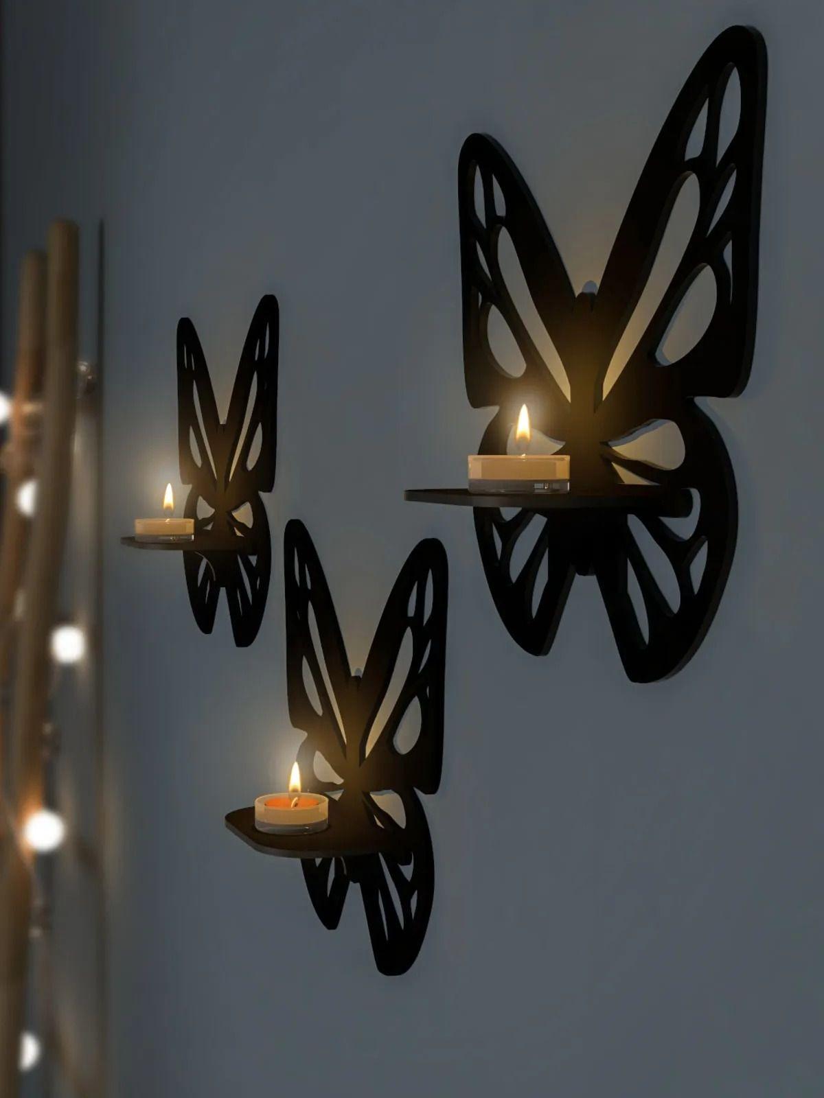 

Декоративные 3 шт. Настенная полка в виде бабочки Набор украшений для стен Деревянный подсвечник Держатель для аксессуаров