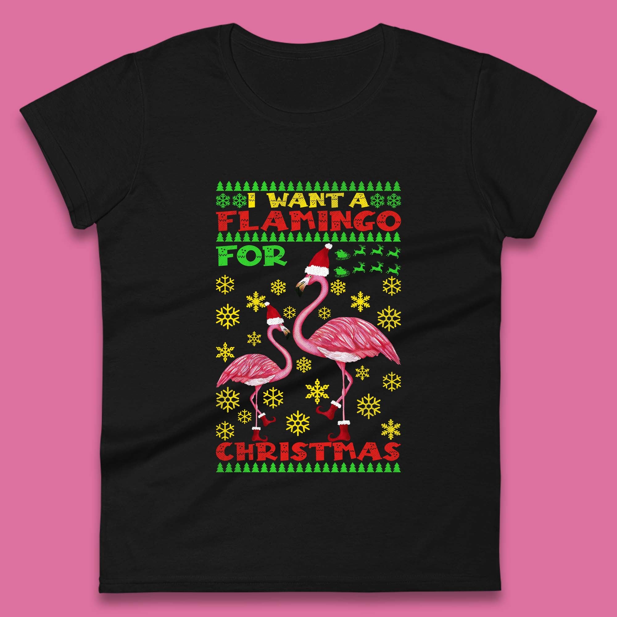 

I Want A Flamingo For Christmas Womens T Shirt Mens Tops Tees Unisex Flamingo Top L