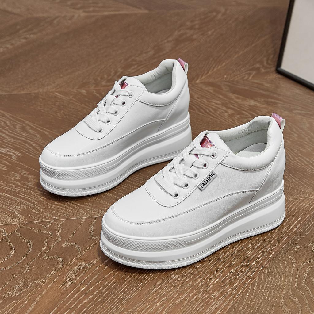 New Leather Little White Shoes Women's Inner Height Increase Women's Shoes Women's Thick-soled Muffin Shoes Casual Versatile and Thin