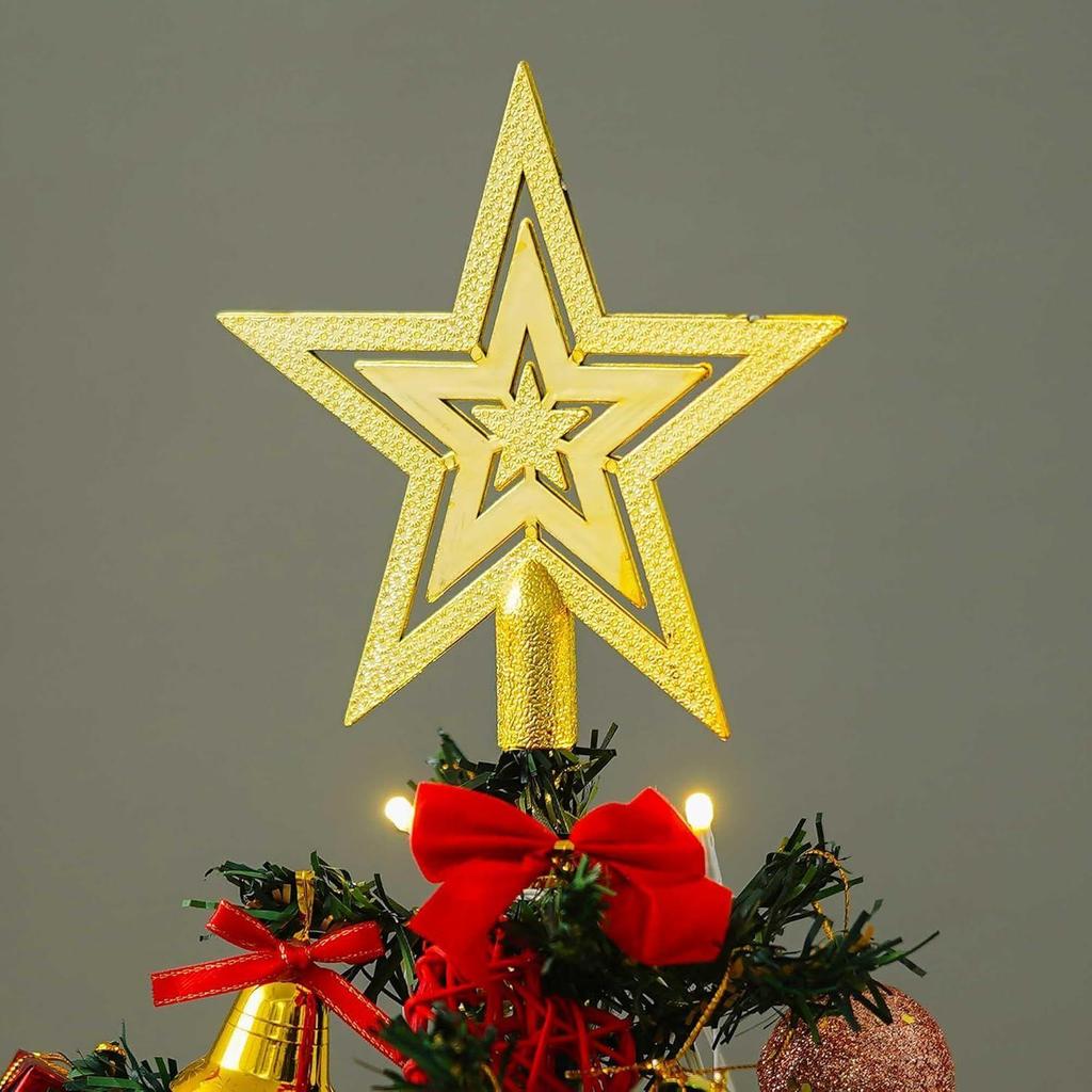 Golden Merry Christmas Star for Tree Topper - Decoration Items, Ornaments Props, Gifts for Women, Men, Kids, Girls
